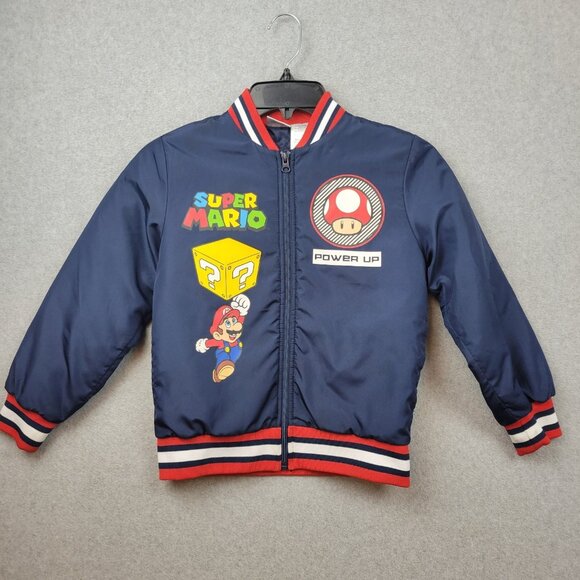 Super Mario Brothers Bomber Jacket Boys Size 8 Medium Blue - Picture 1 of 16